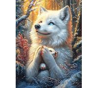 Zorro blanco sosteniendo a un pequeño zorro en un bosque nevado Rompecabezas 300 Piezas Cartón Resistente Para Mayores Sueño Mágico de Ciencia Ficción Desarrollo Lógica Entretenimiento Toda La Familia