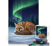 Zorro durmiendo bajo la Aurora Boreal para Adultos, Rompecabezas de 1000 Piezas, Rompecabezas Mental, Divertido y Relajante, Imagen para armar, cálida Sorpresa 38x26cm