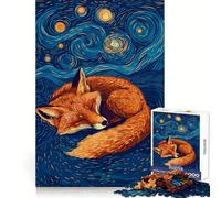 Zorro durmiendo bajo un Cielo Estrellado Rompecabezas de 1000 Piezas para Adultos Juguete para ejercitar la Mente Diversión compartida Arte de Corte preciso Exhibición 38x52cm