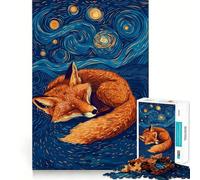 Zorro durmiendo bajo un Cielo Estrellado Rompecabezas de 1000 Piezas para Adultos Juguete para ejercitar la Mente Diversión compartida Arte de Corte preciso Exhibición 38x52cm