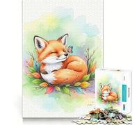 Zorro durmiendo con Mariposa, Arte en Acuarela, Rompecabezas de 1000 Piezas para Adolescentes, Mejora la Memoria, Juego Relajante, Bordes limpios, artículo de Deseo de Papá Noel 38x26cm