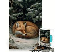 Zorro durmiendo en el Bosque Invernal, Rompecabezas de 1000 Piezas para Adultos, Juguete para ejercitar la Mente, diversión compartida, Arte de Corte preciso 38x26cm