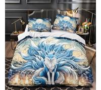 Zorro en el bosque Funda de Edredón Microfibra Suave 3 Piezas Estampado 3D Cremallera Oculta con Fundas de Almohada Suave Vida salvaje fantástica Funda Edredon for niños y niñas King（220x240cm）