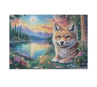 Zorro en Orilla del Lago por la mañana Puzzle 300 Piezas Decoración Moderna Rompecabezas para Adultos 3D DIY Creativo Desafío Intelectual Juguete Educativo 300 PCS