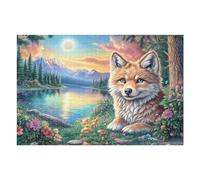 Zorro en Orilla del Lago por la mañana Puzzles 1000 Piezas Maquetas 3D Educativas Rompecabezas para Familia Construir DIY Moderno Aliviar Estrés Decoración 1000 PCS