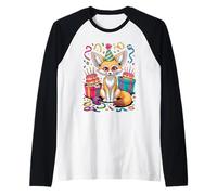 Zorro Fennec Pasteles Confeti Cumpleaños Fiesta Zorros Camiseta Manga Raglan