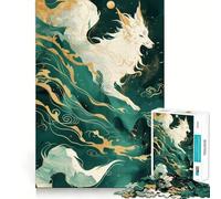Zorro Kitsune Blanco en Niebla Verde Rompecabezas de 1000 Piezas para Adultos Juego de Memoria Cerebral Encaje Huecos Actividad Relajante para la Mente (38x26cm)