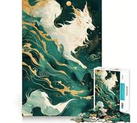 Zorro Kitsune Blanco en Niebla Verde Rompecabezas para Adultos de 1000 Piezas Juego de Lógica Corte de Precisión Bordes Lisos Reuniones Familiares (38x52cm)