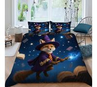 Zorro Mago mágico Funda De Edredón 3 Piezas 3D Impresa Magic Forest Animal con 2 Fundas De Almohada King（220x240cm） 100% Microfibra Juego De Cama para para Niñosy Hombres