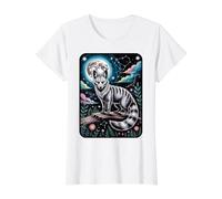 Zorro Rayado Místico Luna Llena Celestial Camiseta gráfica económica, Mujer, Blanco, S