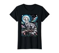 Zorro Rayado Místico Luna Llena Celestial Camiseta gráfica económica, Mujer, Negro, S