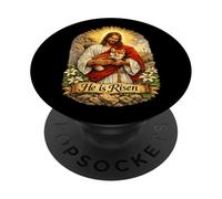 Zorro Rojo Él ha resucitado Resurrección de Pascua Derrotado Cruz PopSockets PopGrip Adhesivo