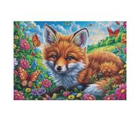 Zorro Rojo en el Parterre de Flores Puzzles 300 Piezas Decoración Hogar 3D Rompecabezas Familiar para Adultos Obra De Arte Colorido DIY Creativo 300 PCS
