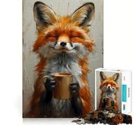 Zorro Sonriente con café, Rompecabezas de 1000 Piezas para Adultos, Juguete para ejercitar la Mente, diversión compartida, Arte de Corte preciso 38x26cm