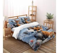 Zorro Zorro con Cuernos Funda Nórdica Algodon 3 Piezas 3D Impresa Cute Forest Pets Nieve con Cremallera Y Funda De Almohada Super King（260x220cm） Microfibra Ropa De Cama para Adultos Y Niñas