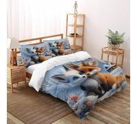 Zorro Zorro con Cuernos Funda Nórdica Algodon 3 Piezas 3D Impresa Cute Forest Pets Nieve con Funda Almohada Double（200x200cm） Microfibra Ropa De Cama para Niñosy Hombres