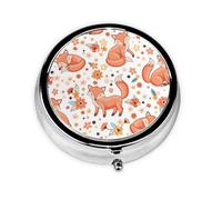 Zorros rojos de dibujos animados lindo, Pastillero, Pastillero redondo Pequeño contenedor de pastillas Organizador de pastillas de viaje