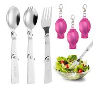 ZORTVUL 3 Piezas De Tenedores Y Cucharas Plegables, Cuchara Plegable De Acero Inoxidable, Cubiertos Portátiles Con Caja, Para Acampadas Al Aire Libre, Viajes, Picnics
