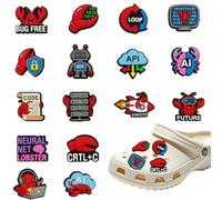 Zorvix Dijes para zapatos de langosta de red neuronal, 16 dijes de codificación y programador para zuecos, AI, accesorios temáticos sin insectos, decoraciones de zapatos de verano de PVC, regalos