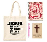 Zorvix Regalos cristianos para mujeres, incluyendo bolsa de Jesús + cuaderno + bolígrafo + crucifijo + tarjetas, juego de regalos religiosos, regalos inspiradores para mujeres, mamá, hermana, amigas