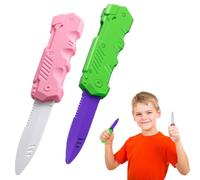 ZORVUJI 2 Piezas Cuchillos de Truco Retráctiles Hoja Falsa para Teatro Cuchillo de Magia de Plástico Bromas para Adultos y Espectáculos de Magia (Rosa, Verde)