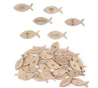 ZORVUJI 60 Piezas Decoración Mesa Comunión Confirmación Bautizo Peces de Madera Confeti Decoración DIY con Cruz Corazón Ancla para Niño Niña Decoración Bautismo