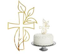ZORVUJI Cruz Primera Comunión Figura para Tarta Oro, Mi Primera Comunión Decoración para Niña Niño, Adorno Acrílico con Diseño de Hojas para Bautizo Boda