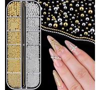 ZORVYN 1 caja Cuentas de caviar para uñas, accesorios uñas,colgante de uñas doradas plateado, joyería de uñas, cuentas de caviar de uñas, cuentas de uñas para accesorios de arte de uñas con
