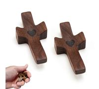 ZORVYN 1 Unidad Cruz de Madera Tallada a Mano, Pequeño Crucifijo con Corazones para Oración, Bautizo y Comunión (5x3cm) (Negro)