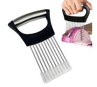 ZORVYN 1PCS Sujetador de Cebolla de Acero Inoxidable, Ayuda para Cortar Alimentos, Soporte para Cortar Cebollas, Rebanador de Verduras, Ideal para Carne, Cebollas, Patatas y Tomates