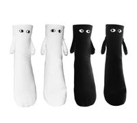 ZORVYN 2 Pares de Calcetines Magnéticos Pareja que se Toman de la Mano Calcetines Graciosos con Imán Regalo Original para Hombre Mujer Él y Ella Negro Blanco