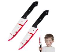 ZORVYN 2 Piezas Cuchillo Falso Halloween Psicópata Asesino Accesorio Carnaval Fiesta Temática Cosplay (31x4CM) (Manchado de Sangre)