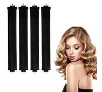 ZORVYN 4 unidades Bandas sin calor, Nuevo rizador para uso nocturno, DIY de goma para cabello medio y largo, Rulos grandes, Flexibles pelo, Diseño con gancho, Apto para todo tipo (negro)