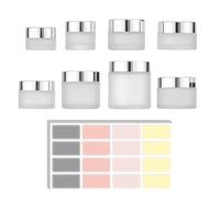 ZORVYN 8 Piezas Tarros de Crema de Vidrio Esmerilado 20 g - Envases de Vidrio con Tapa Estándar, 1 Hoja de Etiquetas Impermeables para Cosmética, Bálsamos y Viajes