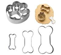 ZORVYN Cortadores de galletas perro, juego perro huesos de 4 piezas, moldes de pata y hueso para hornear galletas perro, cortadores de galletas de acero inoxidable