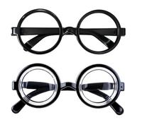 ZORVYN Gafas Retro Redondas Sin Lentes, 2 Piezas, Negras para Adultos y Niños, Accesorio para Disfraces de Carnaval, Gafas de Mago Divertidas, Empollón Científico Loco con Montura de Plástico (Negro)