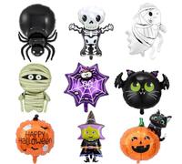 ZORVYN Globo Halloween, Decoracion, Multicolor, 9 Piezas Foil Globos de Aluminio para Helio o Aire, Globos de Calabazas, Brujas, Gato Negro, Fantasma, Araña, para Fiesta (Tamaño XXL)