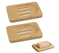 ZORVYN Jabonera de baño con drenaje, 2 piezas de bambú natural, jaboneras para pastillas de jabon, soap dish, fácil limpieza, seco, evita el jabón blando (12 x 8 cm)