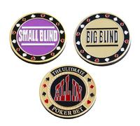 ZORVYN Set de 3 Botones de Póker en Estuche (Monedas de Metal), All in, Small Blind, Big Blind
