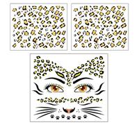 ZORVYN Set de 3 tatuajes faciales temporales con brillo - accesorios para disfraz de tigre para mujer, ideal para Carnaval, Halloween y fiestas temáticas (estampado de leopardo)