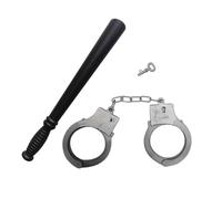 ZORVYN Set de Juguetes de Policía para Niños, 2 Piezas con Esposas de Metal y Porra Negra, Accesorios de Disfraz de Policía para Carnaval, Fiestas Temáticas y Juegos de Rol