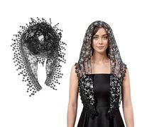 ZORVYN Velo Triangular de Encaje para la Cabeza con Bordado Elegante, Mantilla de Tul con Flores para Fiesta, Cumpleaños, Boda, Mascarada (Negro)