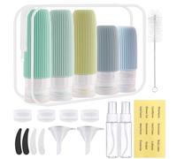 Zosenyer 20 Pack Botes Viaje Rellenables, Travel Bottles Silicona con Accesorios de Viaje, Neceser Kit Viaje Avión para Gel y Champu, Cosméticos, Lociones y Líquido, a Prueba de Fugas (Verde)