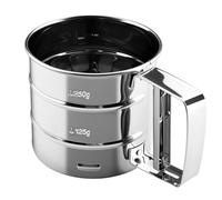 Zosenyer Tamizador de Harina de Acero Inoxidable con Escala, Colador de Cocina Filtro de operación con una Mano, Tamiz Fino para Repostería, Cacao, Reposteria, Capacidad de 250 Gramos y Fácil Limpieza