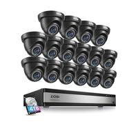 ZOSI 1080p CCTV Kit Cámaras de Vigilancia 16CH H.265+ Grabador DVR y 4TB Disco Duro con 16pcs 2MP Cámara Seguridad Interior y Exterior, Visión Nocturna, Detección de Movimiento