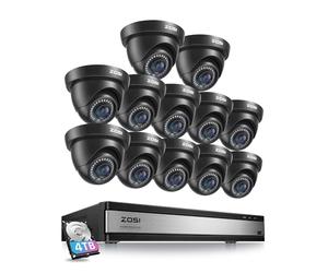 ZOSI 1080p CCTV Kit Cámaras de Vigilancia Seguridad 16CH H.265+ Grabador DVR y 4TB Disco Duro con 12pcs 2MP Cámara Interior y Exterior, Visión Nocturna, Detección de Movimiento