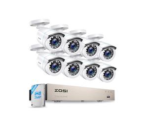 ZOSI 1080P Kit Cámaras de Vigilancia 8 Cámara Seguridad Cableada Interior/Exterior con 8CH 2MP DVR Sistema CCTV 500GB Disco Duro para Hogar y Negocio, Detección y Alarma de Personas, Visión Nocturna