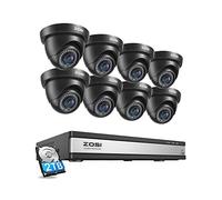ZOSI 1080P Kit de Cámara de Vigilancia 16CH H.265+ Grabador DVR con 8pcs 2MP CCTV Cámara de Seguridad, Visión Nocturna IR, Alarma de Movimiento, 2TB Disco Duro Incluido