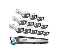 ZOSI 16CH PoE Kit de Cámara de Seguridad, 12pcs 5MP Cámara IP de Vigilancia PoE, 4K H.265+ NVR con 4TB HDD, Visión Nocturna en Color, Alarma de Detección de Personas
