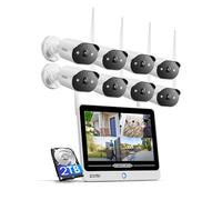 ZOSI 2K Kit Cámaras de Vigilancia WiFi-6 8CH 8MP Grabador NVR y 12'' Monitor 2TB HDD con 3MP Cámara Seguridad Exterior/Interior Inalámbrica, Visión Nocturna Color, Detección de Persona, Audio